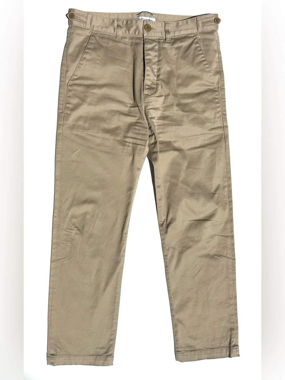 Saint Laurent Men's Classic Straight Chino Pants - Tan Beige, Stretch Cotton, 30